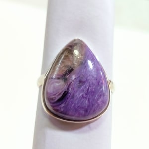 Teardrop Charoite Ring: 925 Sterling Silver Gemstone (17x22 MM)