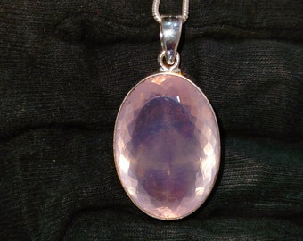 Natural Rose Quartz 925 Sterling Silver Faceted Pendant Necklace (23x31 MM)