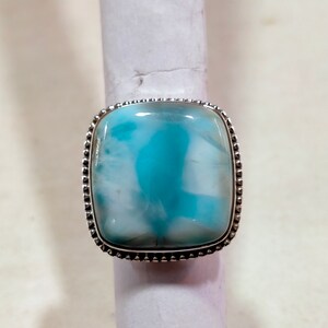 Natural Larimar Sterling Silver Ring - Bagged Stone (21x22 MM)