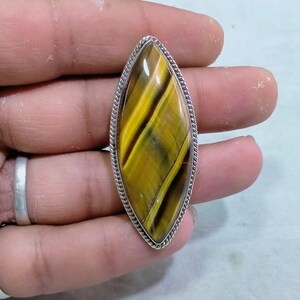 Tiger&#39;s Eye 925 Sterling Solid Silver Handmade Ring Tiger&#39;s Eye Silver Ring Natural Tiger&#39;s Eye Ring Valentine Gift For Her Size 19x50 MM