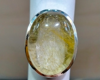 Anello vistoso in argento sterling con quarzo rutilato dorato naturale (20 x 25 mm)