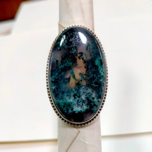 Oval Moss Agate Statement Ring: 925 Sterling Silver (25x42 MM)