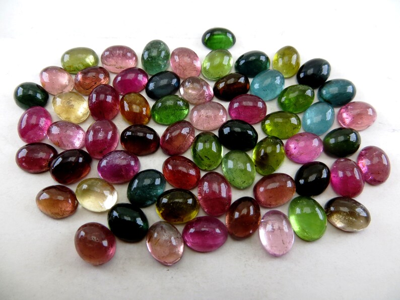 Natural Tourmaline Gemstone Lot: 50 Oval Smooth Cab Stones (7x9 mm) image 2
