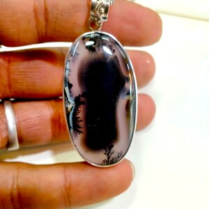 Dendritic Agate / 925 Sterling Silver Pendant / Dendritic Agate Pendant /Gift For Her / Handmade Necklace / Shape Oval / Size 25x45 MM