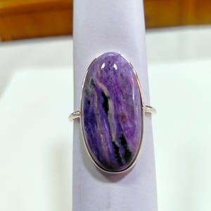 Bague charoite ovale : argent sterling 925, pierres précieuses (14 x 28 mm)