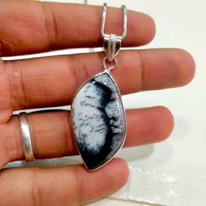 Dendritic Agate / 925 Sterling Silver Pendant / Dendritic Agate Pendant /Gift For Her / Handmade Necklace / Shape Fancy / Size 22x41 MM