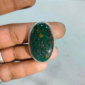 Oval Bloodstone Sterling Silver Ring: Statement Jewelry (22x35 MM)