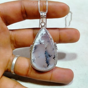 Teardrop Dendritic Agate Pendant: Handmade 925 Sterling Silver Necklace