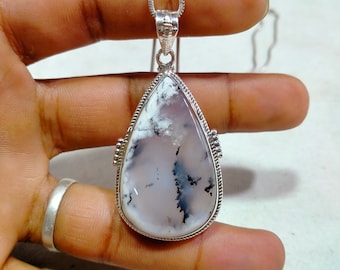 Ciondolo in agata dendritica naturale: collana fatta a mano in argento sterling 925