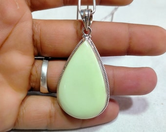 Natural Lemon Chrysoprase Teardrop Pendant: Handmade 925 Sterling Silver Necklace