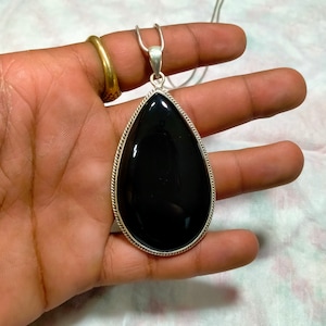Handmade Teardrop Black Onyx 925 Sterling Silver Pendant (35x58 MM)