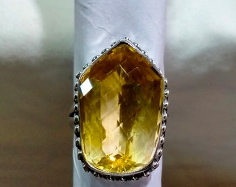 Citrine Ring Women, 925 Sterling Silver Ring, Citrine Gemstone, Sterling Silver Ring, Handmade Fancy Shape, Size 16x25 MM