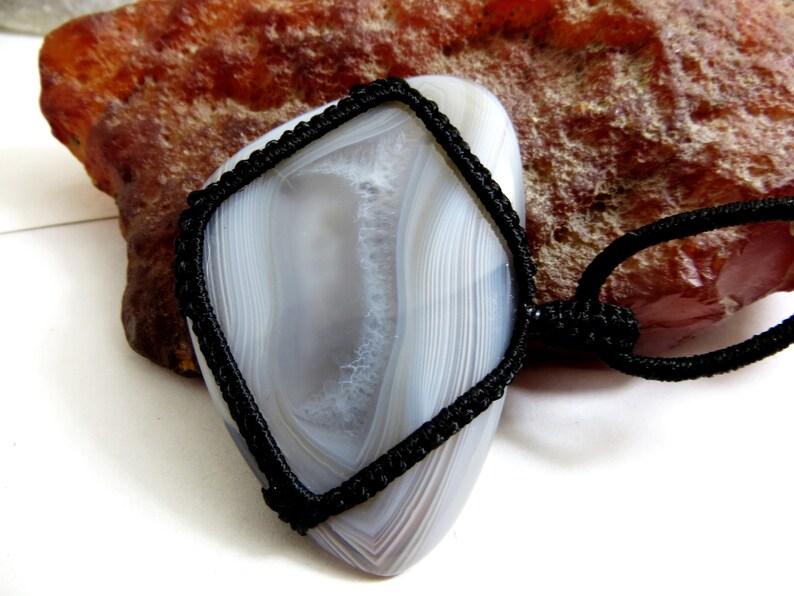 Botswana Agate Smooth Cab Macrame Pendant Thread Pendant Gorgeous Handmade Gemstone Uses Jewelry Pendent shape Pear Size 41x49 mm