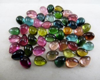 50 Piece Natural Tourmaline Gemstone Lot, Smooth Pear Cabochons (5x7 mm)