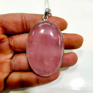 Rose Quartz Pendant 925 Sterling Silver Necklace Rose Quartz Necklace Handmade Pendent Gift For Mother &#39;S Day Stone Size 39x56 MM