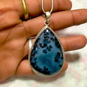 Teardrop Dendritic Agate 925 Sterling Silver Pendant - Handmade