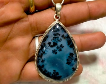 Teardrop Dendritic Agate 925 Sterling Silver Pendant - Handmade