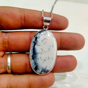Dendritic Agate / 925 Sterling Silver Pendant / Dendritic Agate Pendant /Gift For Her / Handmade Necklace / Shape Oval / Size 25x40 MM
