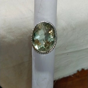 Green Amethyst Statement Ring: Artisan Sterling Silver, 18x24 MM