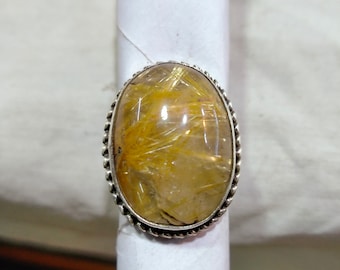 Anello ovale in argento sterling con quarzo rutilato dorato (19 x 25 mm)