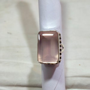 Rose Quartz, Rose Quartz Faceted, Sterling Silver Ring, Faceted Cut Ring, Rose Quartz Ring, Shape Rectangle, Size 14x21 MM