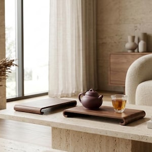 Walnut Wooden Tea Tray: Japanese Inspired Minimalist Serving Display