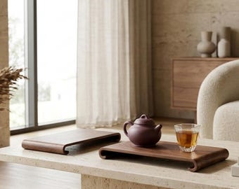 Walnut Wooden Tea Tray: Japanese Inspired Minimalist Serving Display