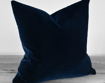 Pillow Cover - Belgium Cotton Velvet Fabric  - Midnight Navy - SAME FABRIC both sides - Pick Your Pillow Size