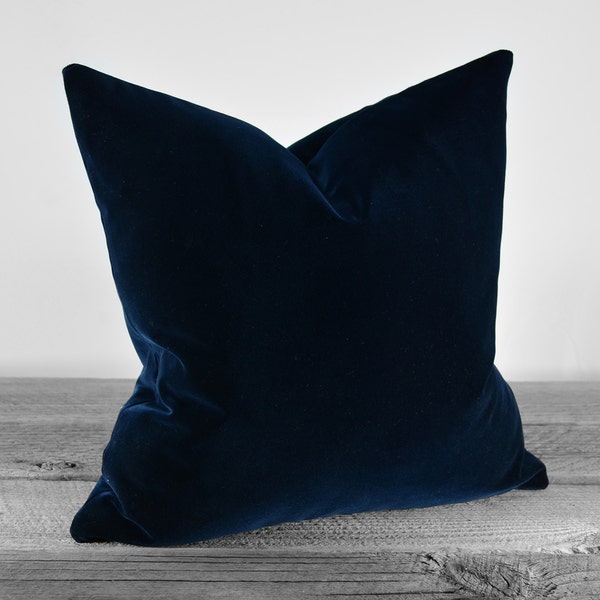 Pillow Cover - Belgium Cotton Velvet Fabric  - Midnight Navy - SAME FABRIC both sides - Pick Your Pillow Size