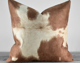 Pillow Cover - Faux Cowhide Brown Cow Suede Fabric - SAME FABRIC both sides - Pick Your Pillow Size