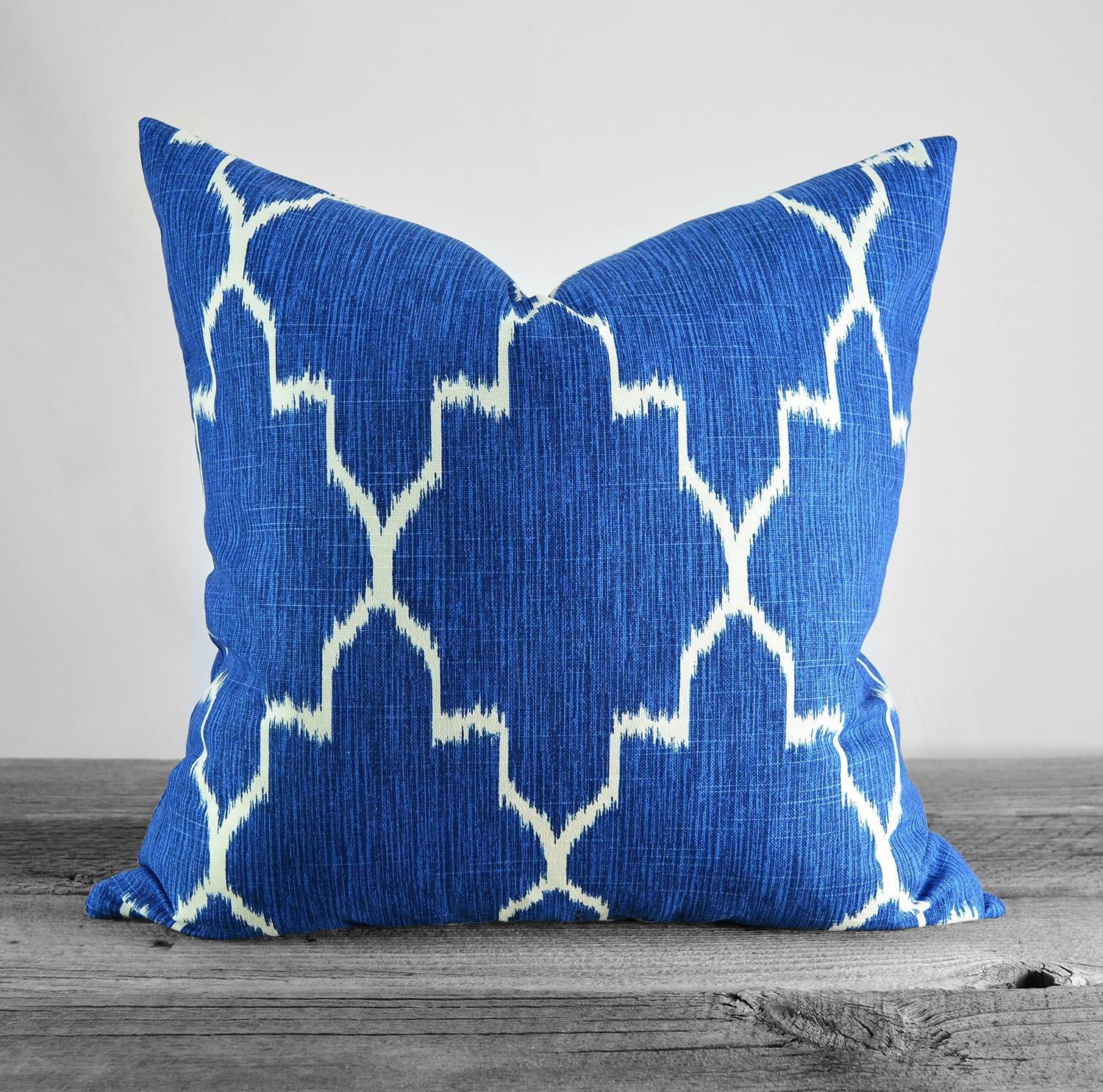 Pillow Cover Monaco Ikat Cobalt Blue Quatrefoil Fabric Etsy