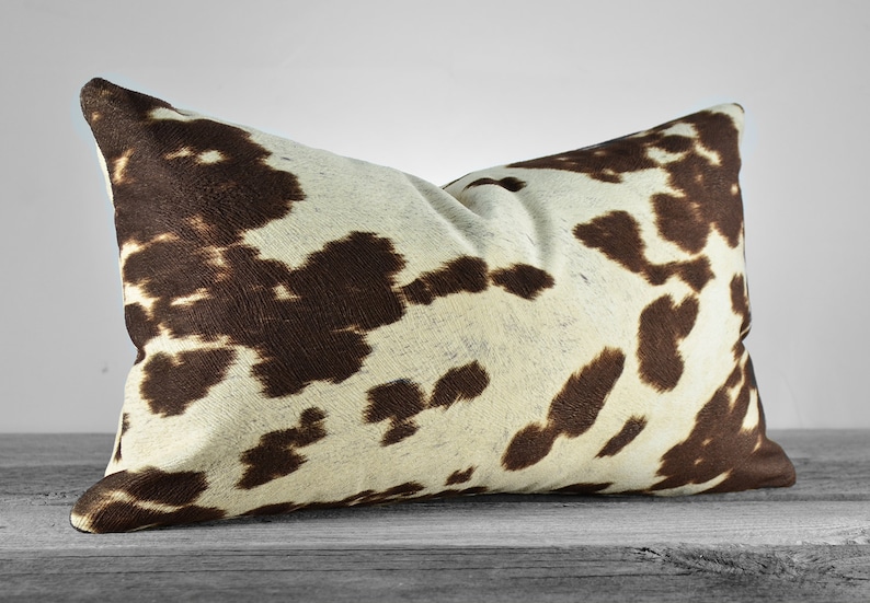 Pillow Cover Faux Cowhide Chocolate Brown Cow Velvet Fabric SAME FABRIC both sides Pick Your Pillow Size image 2