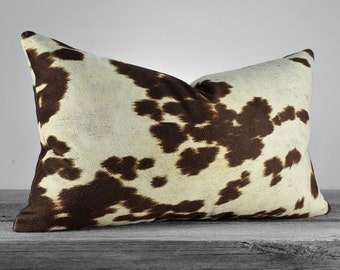 Pillow Cover - Faux Cowhide Chocolate Brown Cow Velvet Fabric - SAME FABRIC both sides - Pick Your Pillow Size