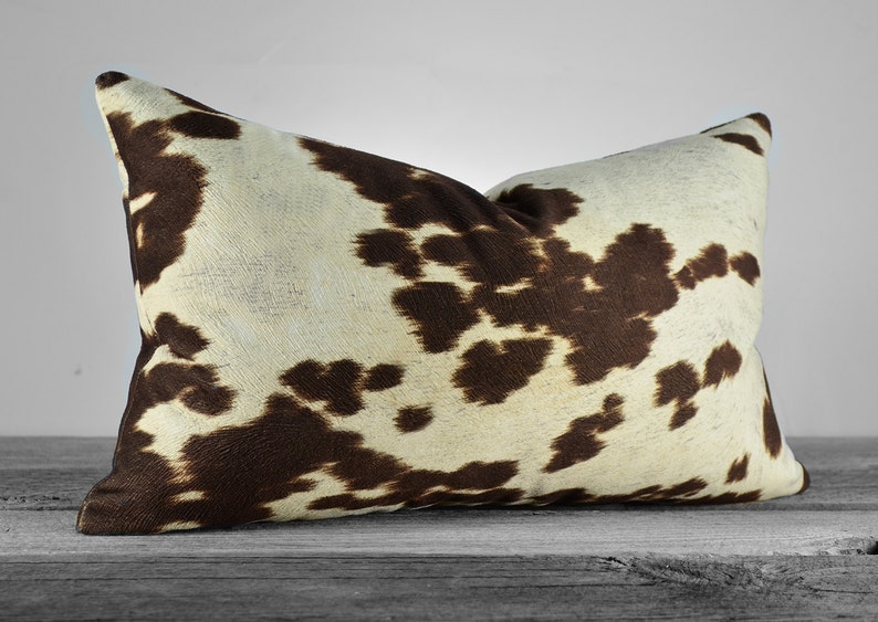 Pillow Cover Faux Cowhide Chocolate Brown Cow Velvet Fabric SAME FABRIC both sides Pick Your Pillow Size image 1