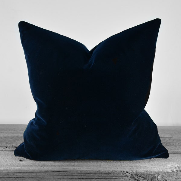 Pillow Cover - Belgium Cotton Velvet Fabric  - Midnight Navy - SAME FABRIC both sides - Pick Your Pillow Size