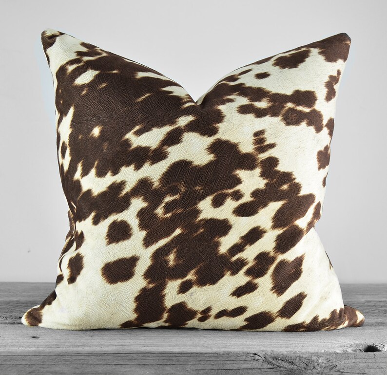 Pillow Cover Faux Cowhide Chocolate Brown Cow Velvet Fabric SAME FABRIC both sides Pick Your Pillow Size image 3