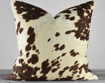 Pillow Cover - Faux Cowhide Chocolate Brown Cow Velvet Fabric  - SAME FABRIC both sides - Pick Your Pillow Size