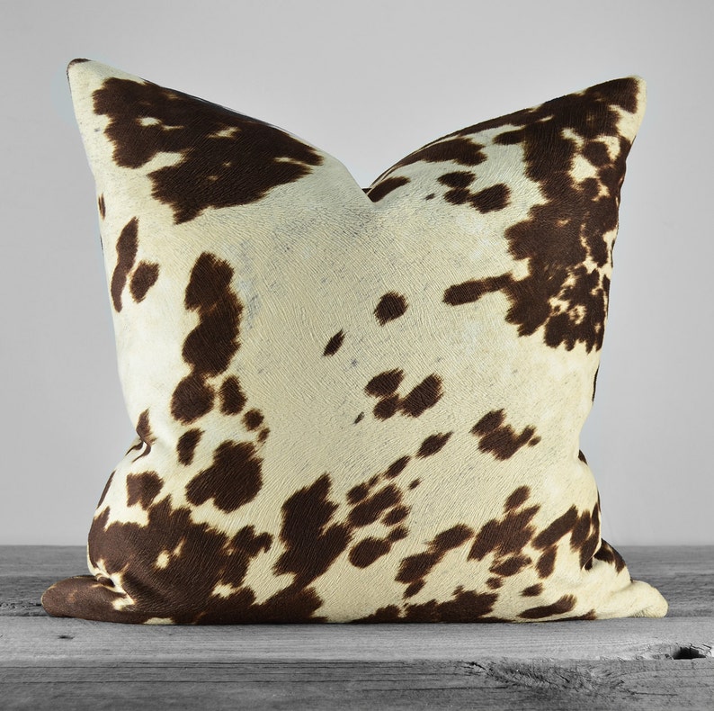 Pillow Cover Faux Cowhide Chocolate Brown Cow Velvet Fabric SAME FABRIC both sides Pick Your Pillow Size image 4