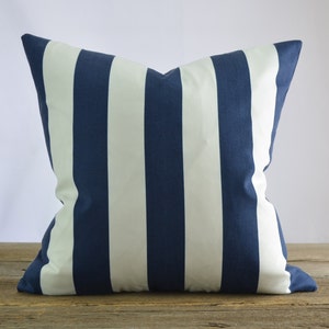 Robert Allen Navy Blue and White Stripe Pillow Cover - Indoor or Outdoor 18x18, 20x20, 22x22