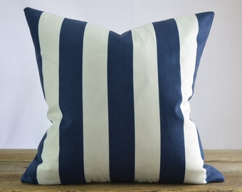 Robert Allen Navy Blue and White Stripe Pillow Cover - Indoor or Outdoor 18x18, 20x20, 22x22