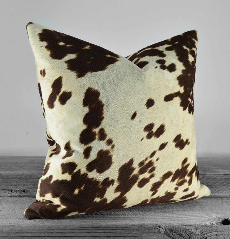 Pillow Cover Faux Cowhide Chocolate Brown Cow Velvet Fabric SAME FABRIC both sides Pick Your Pillow Size image 5