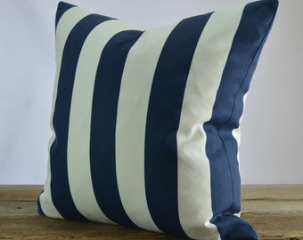 Robert Allen Navy Blue and White Stripe Pillow Cover - Indoor or Outdoor 18x18, 20x20, 22x22