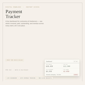 Payment Tracker | Interactive HTML Invoice Dashboard, Payment Log and Receipt Tool for Contractors & Freelancers | Digital Download