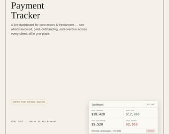 Payment Tracker | Interactive HTML Invoice Dashboard, Payment Log and Receipt Tool for Contractors & Freelancers | Digital Download