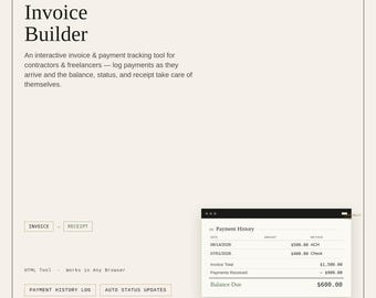 Invoice Builder | Interactive HTML Invoice, Payment Log and Receipt Tool for Contractors, Freelancers & Small Businesses