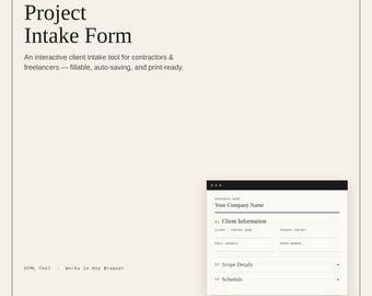 Projectaanvraagformulier | Interactieve HTML-tool voor klantintake voor aannemers, freelancers en kleine bedrijven | Digitale download