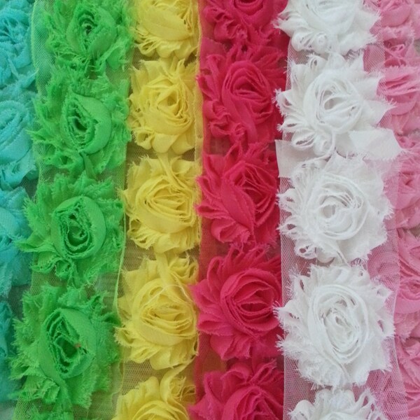 Shabby Flowers...Headband Supplies..Wholesale...Bulk...5 Shabby Flowers..2 1/2 inches