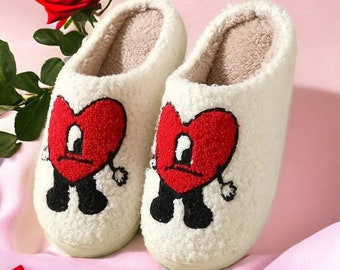 Love Heart Slippers | Red Fluffy Heart Slippers For Winter | Women's Red Heart Comfy Cozy Slippers | Perfect Valentine's Day Gift For Her