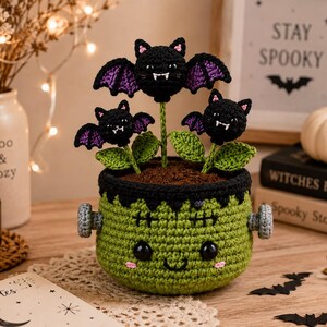 Crochet Frankenstein Bat Plant Pattern, Beginner Amigurumi PDF, Spooky Halloween Decor