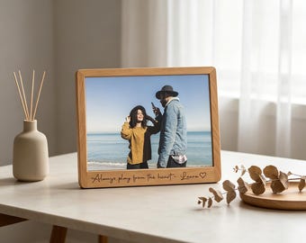 Personalized Trapezoid Wooden Photo Frame, Custom Solid Wood Picture Frame, Beech & Walnut Desk Display, DIY Couple Gift, Modern Home Decor